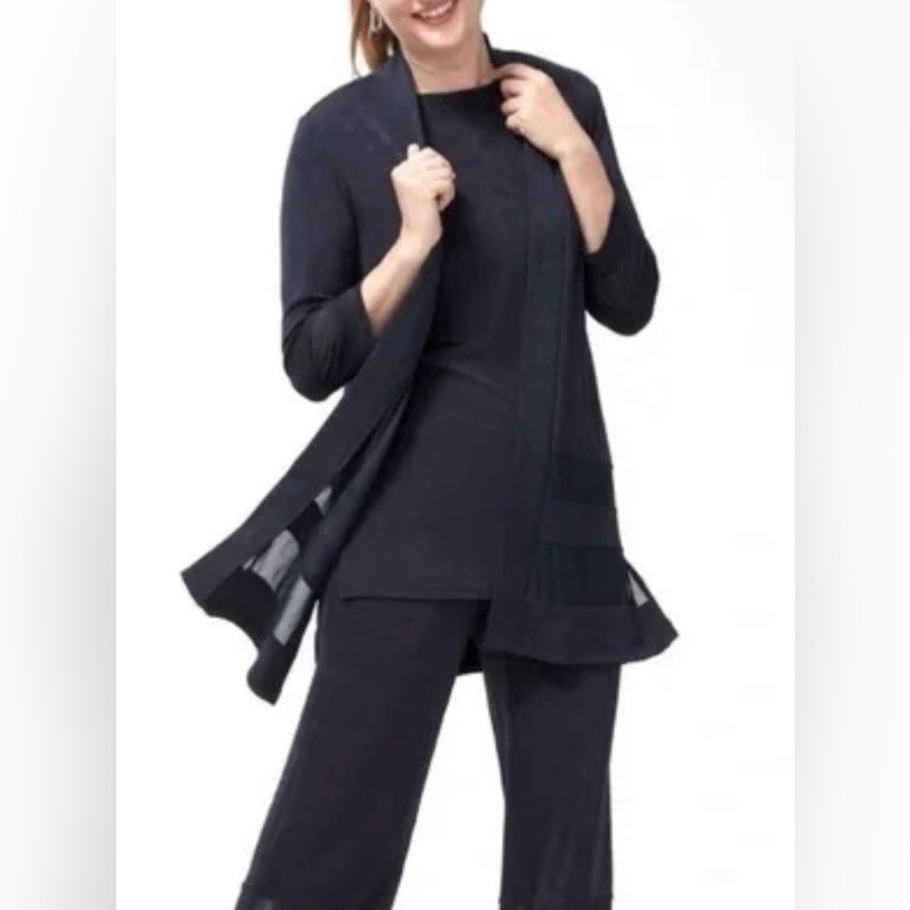 Chico’s by Travelers Women’s Black Open Sheer Paneled Cardigan Size Medium